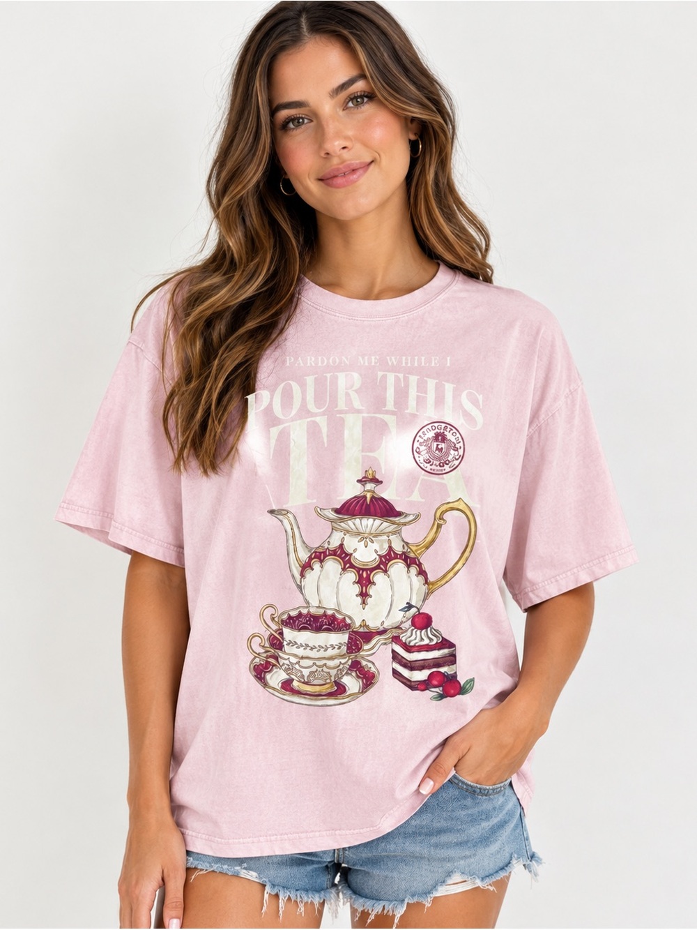 Bridgerton Pink Tea Time Graphic Tee